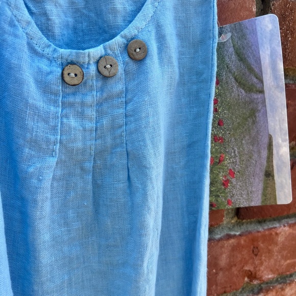 Baby Blue Linen Cropped Pants Bloomers With Button Details Lagenlook - Picture 4 of 6